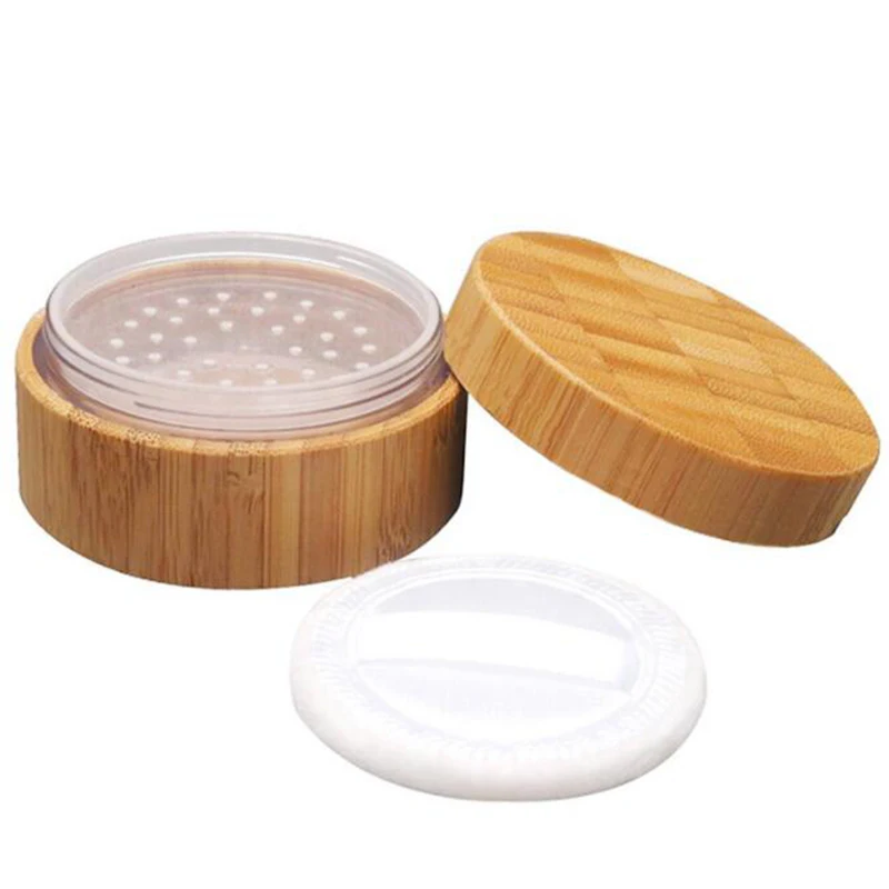 30ml Plastic Cosmetic Loose Powder Jars Bamboo Lid Empty Make-Up Container Box Case Holder Screw Cap Sifter Lids Powder Puff