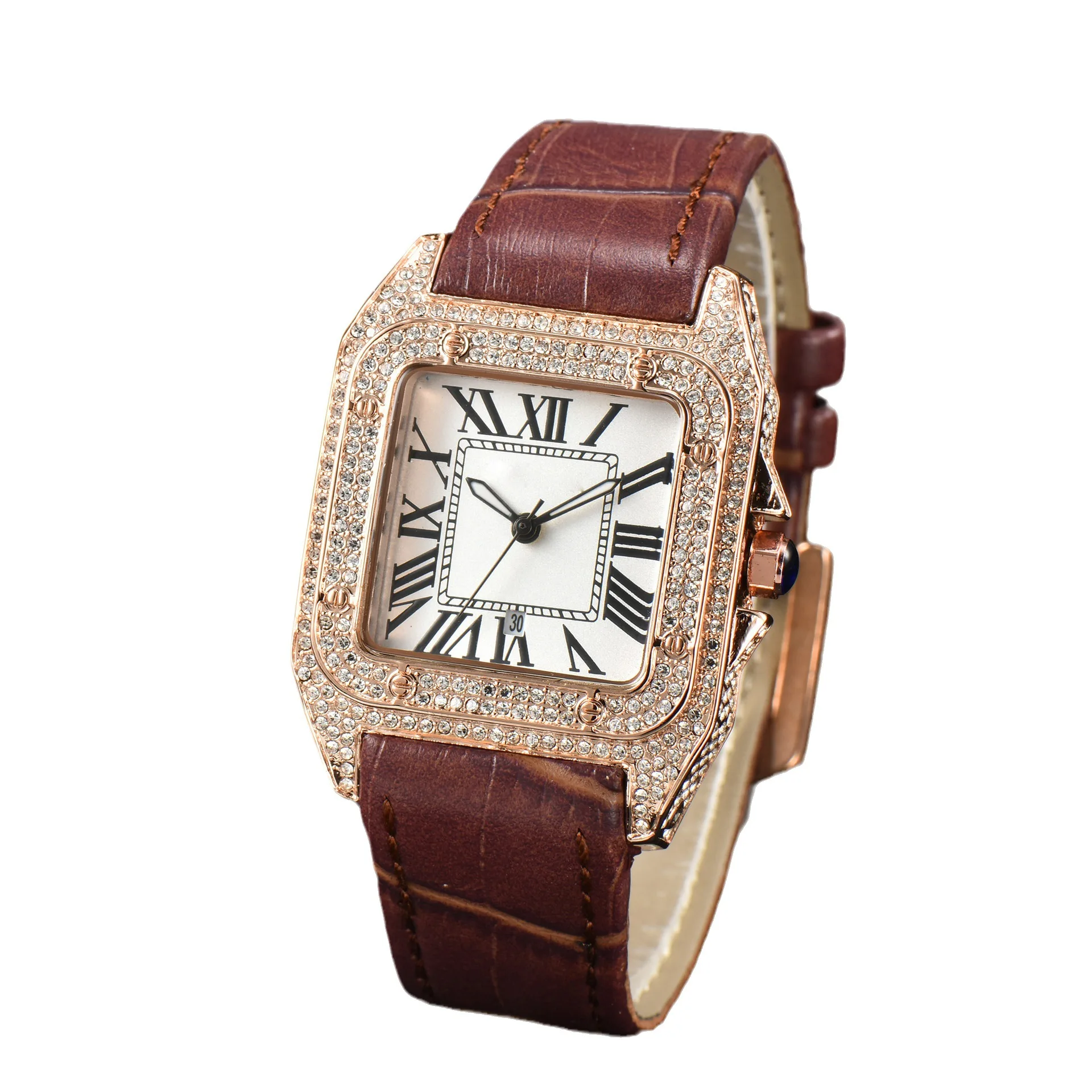 Big dial Iced Out Men Watch Square full Diamond Quartz Luxury Wrist Watches