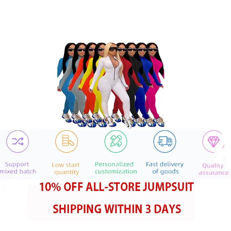 P02 Lty1 2021 Fall Ladies Long Sleeve Bodycon Rompers Bodysuit Women Jumpsuit with Zipper