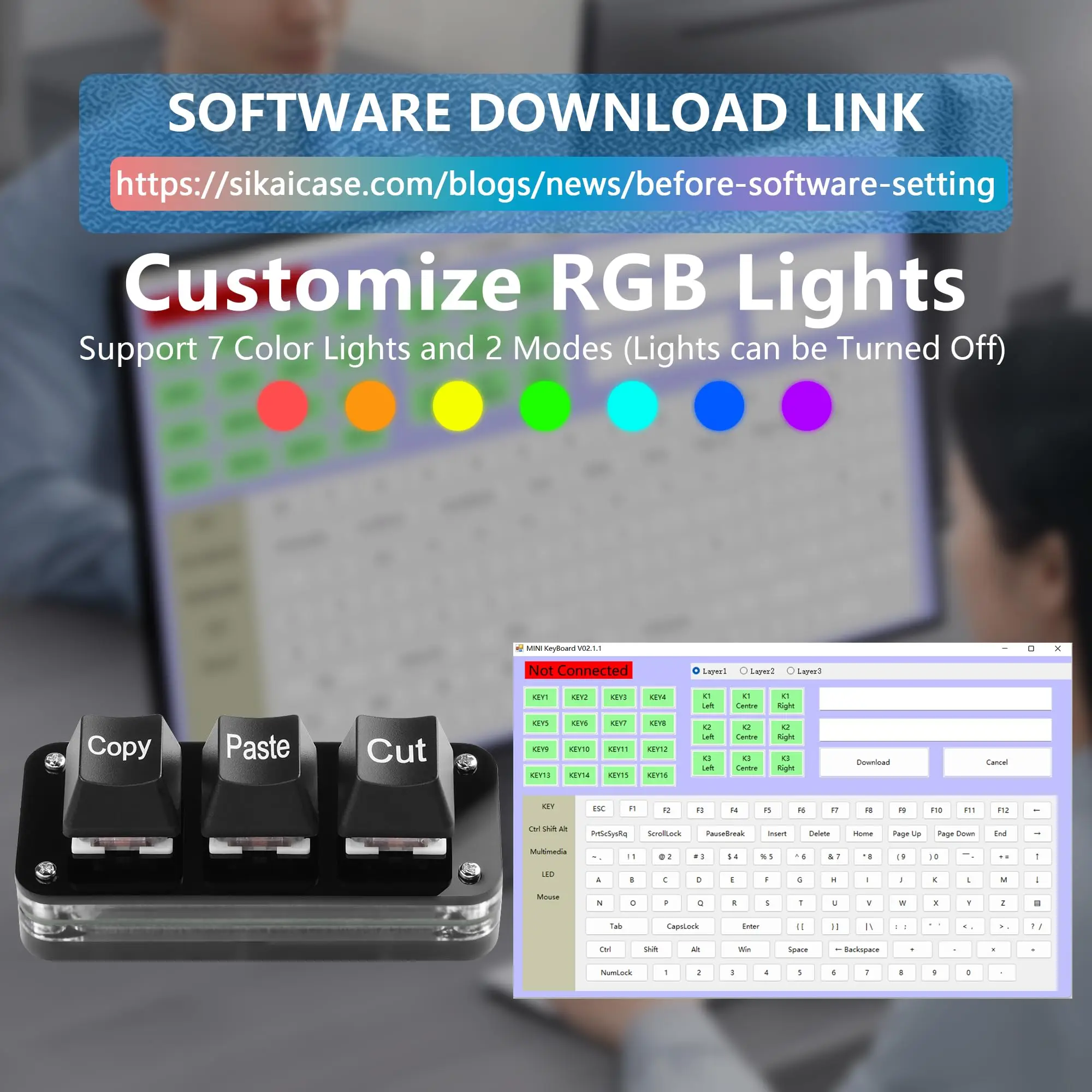 USB Mini 3-Key OSU Keypad Hotswap One Handed Mechanical Gaming Keyboard Programming Macro Cherry Switch RGB Backlit Mini Keypad