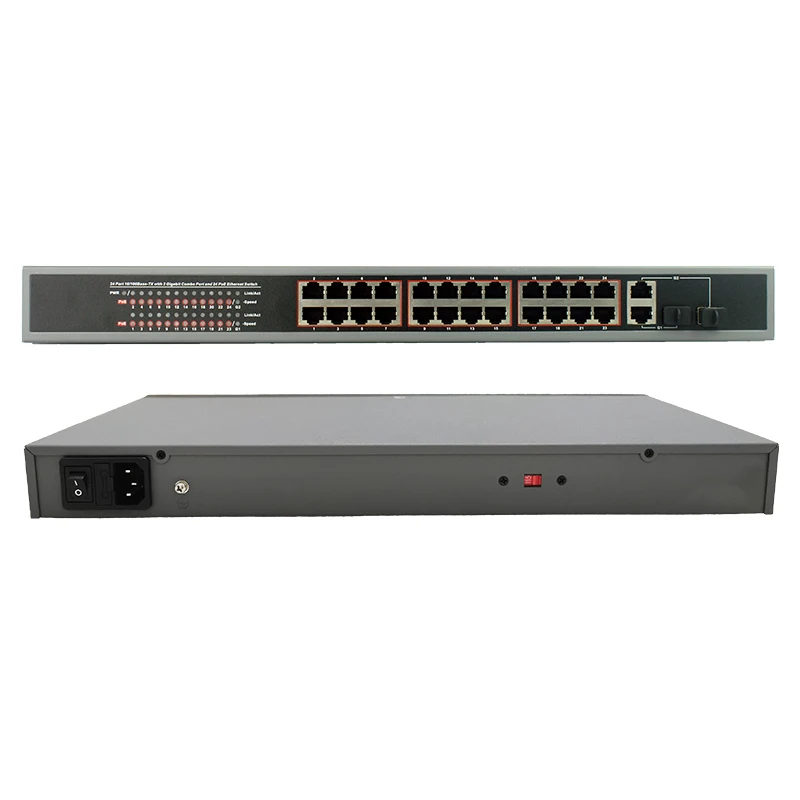 10/100Mbps 24 Port POE Switch With 2 Gigabit Combo Ports Rack Mount Network Switches