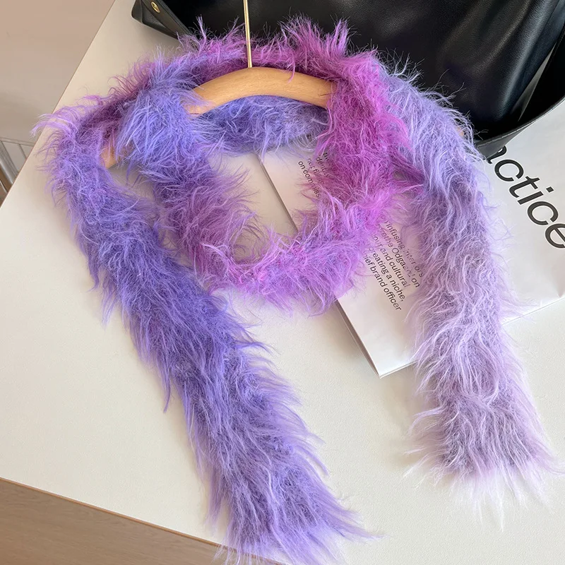 Y2k Transiting Neon Color Long Ostrich Feather Look Skinny Fuzzy Neckerchief Belt Streetwear Fluffy Acubi Grunge Scarves