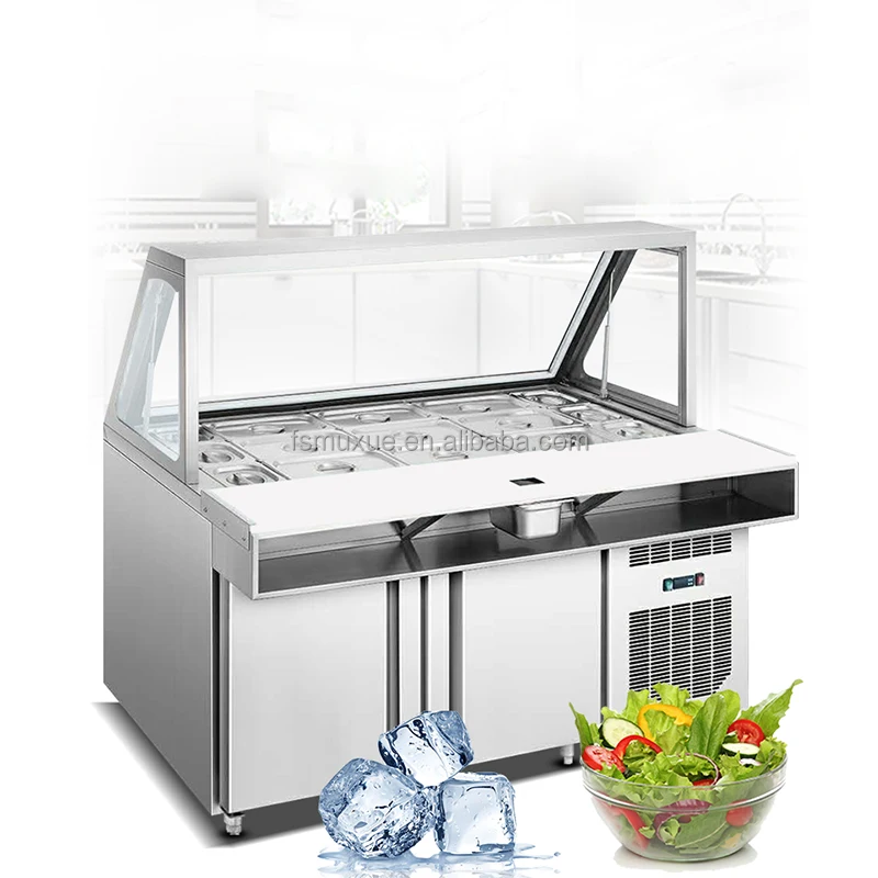 MUXUE Commercial Salad Bar Buffet Salade Refrigerator Table Counter Chiller MX-QGSLG1200 Stainless Steel Ce R134a Display Cooler