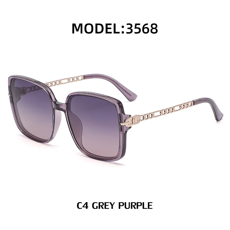 2024 High End Quality Polarized Lenses TR90 Elastic Frames Metal Chain Big Square Shades Sunglasses