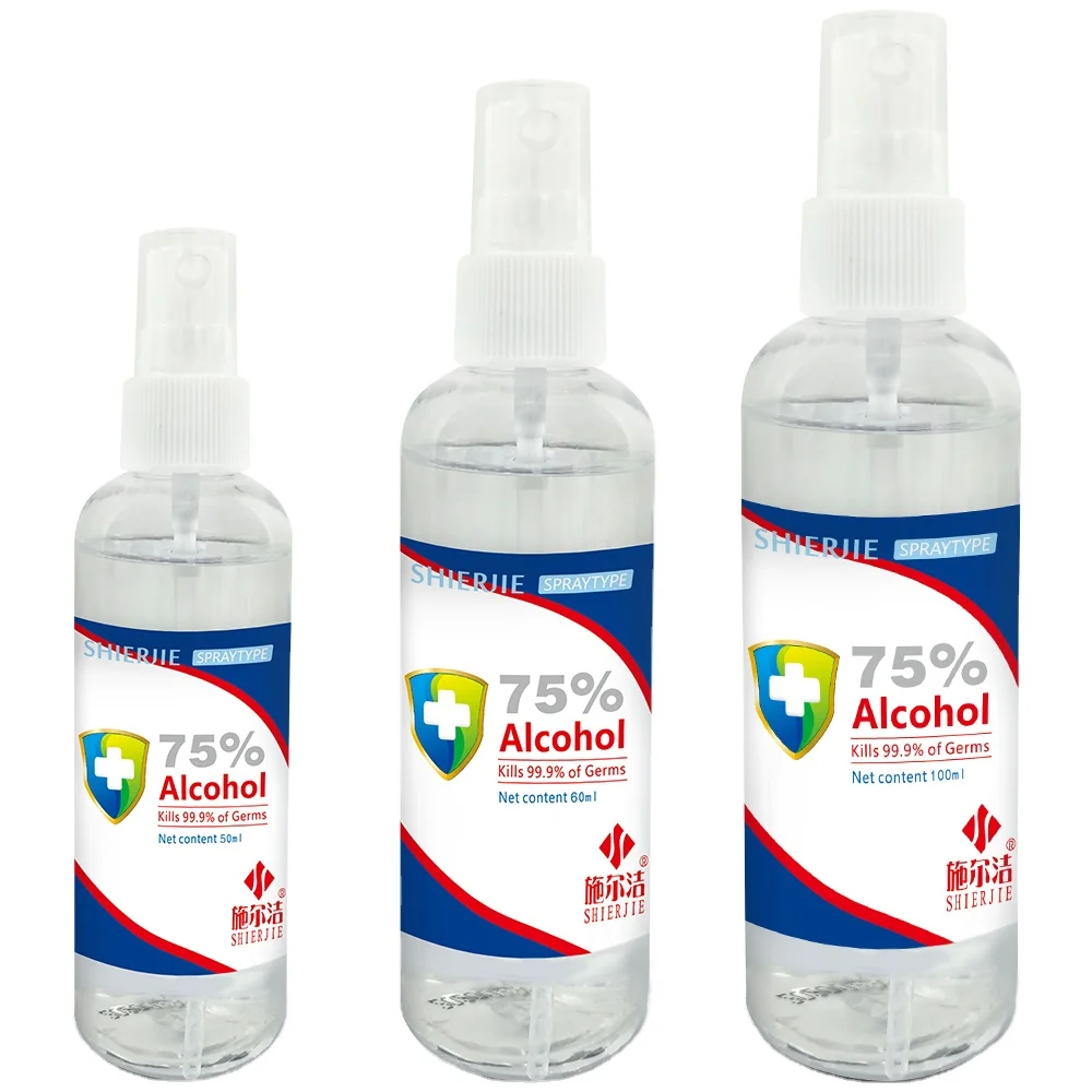 Shierjie 75% Isopropyl alcohol first aid antiseptic spray bottle surface sterilization 60ml 100ml alcohol disinfectant spray