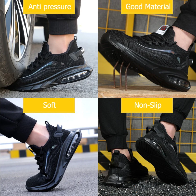 Steel Toe Sneakers for Men Women Lightweight Safety Shoes,Breathable Puncture Proof Slip On Indestructible Work Shoes