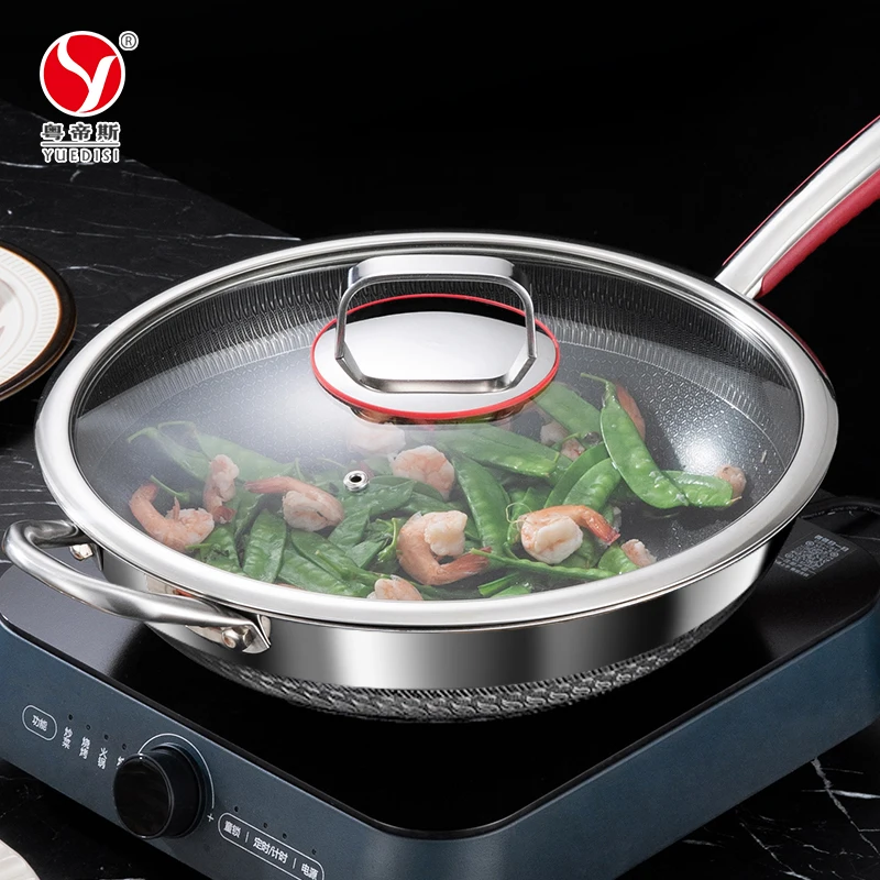 YUEDISI Thickness Stainless Steel 316 Non-Stick Wok Frying Pan Non Stick Cookware Honeycomb Pan