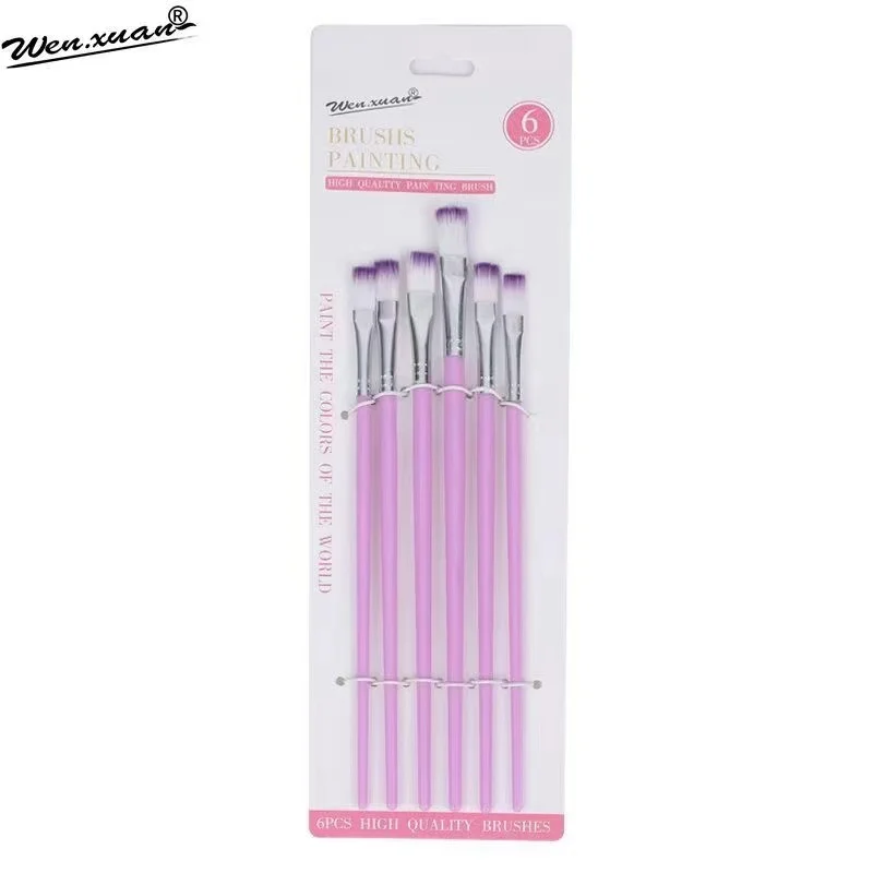 6-Pack Macaron Color Series Acrylic Watercolor Gouache Painting Brush Set Nylon Hair With Plastic Wood Handle