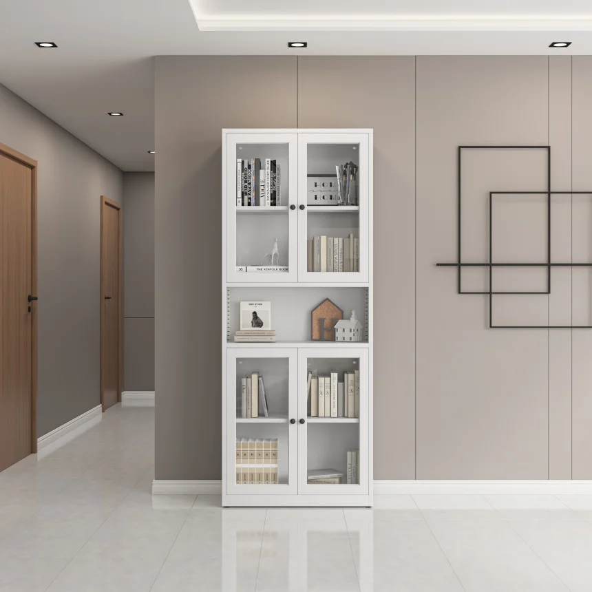 Hot Sale Modern 4-Door Steel File Cabinet with Glass Metal Storage Bookcase for Living Room Office Kitchen
