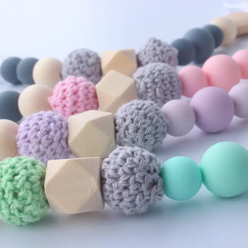 Factory Wholesale Eco Friendly Bpa Free Silicone Bead Baby Teether Pacifier Clip  Chain Suit New