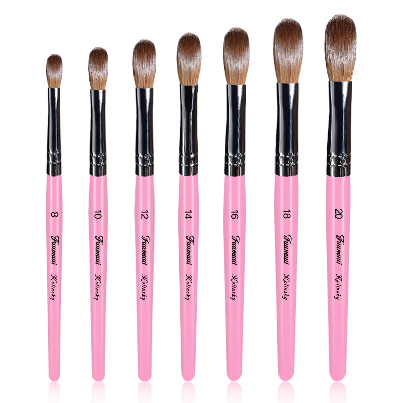 2021 New Hot Sale High quality Custom Logo Pink handle 100% Pure Kolinsky Acrylic Nail Art Brush #8 #10 #12 #14 #16 #18 #20