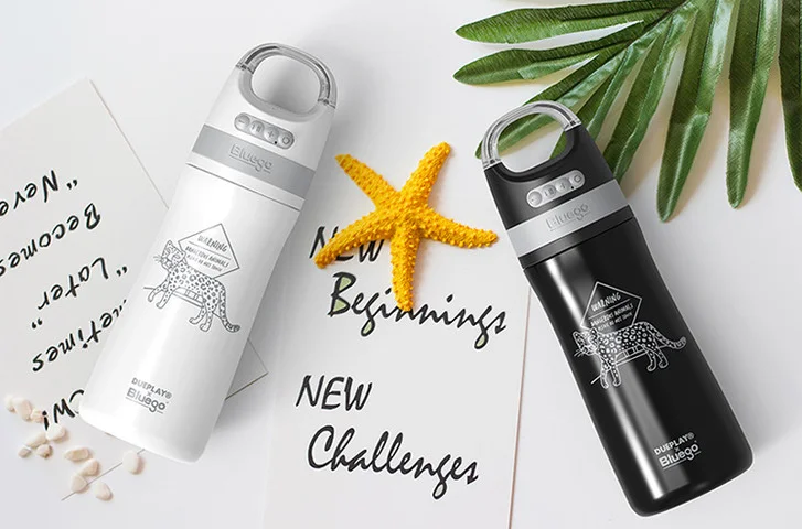 
Stainless steel Vaccum flask Insulated Portable smart music thermo cup water bottle with blue tooth mini speaker lights Shine 