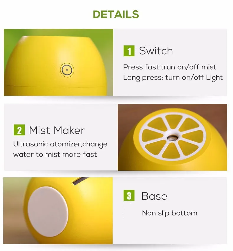 Creative Lemon Humidifier Mini USB Desktop Diffuser Air Humidifier Led Light Mist Maker For Home Office Car Gifts 4 Colors