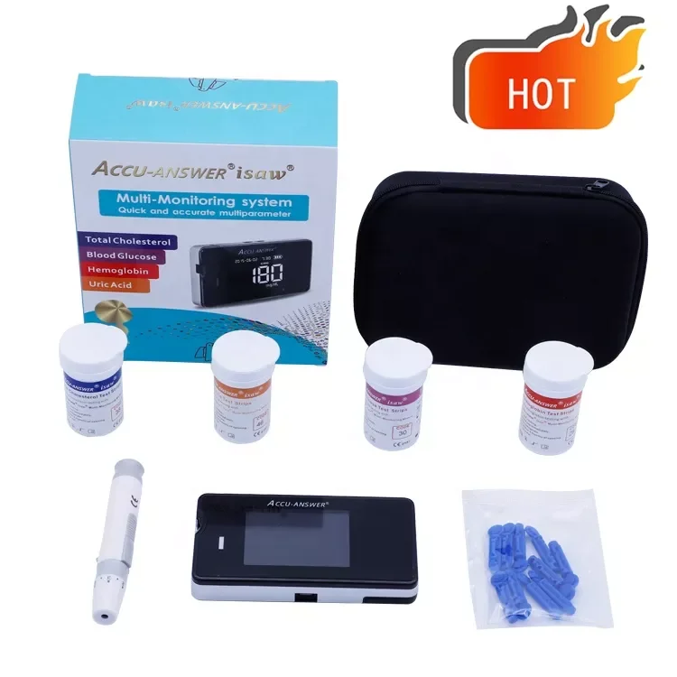 ACCU ANSWER Large LCD Display Blood Monitor Glucose Cholesterol Uric Acid Hemoglobin Test Meter for Home Clinic