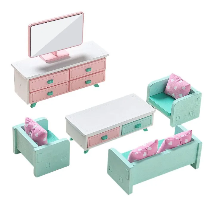 2022 New Kids Toy Pretend Play Preschool Dollhouse Furniture Toys Set Dollhouse Miniatures 1:12 Mini Dollhouse with Furniture