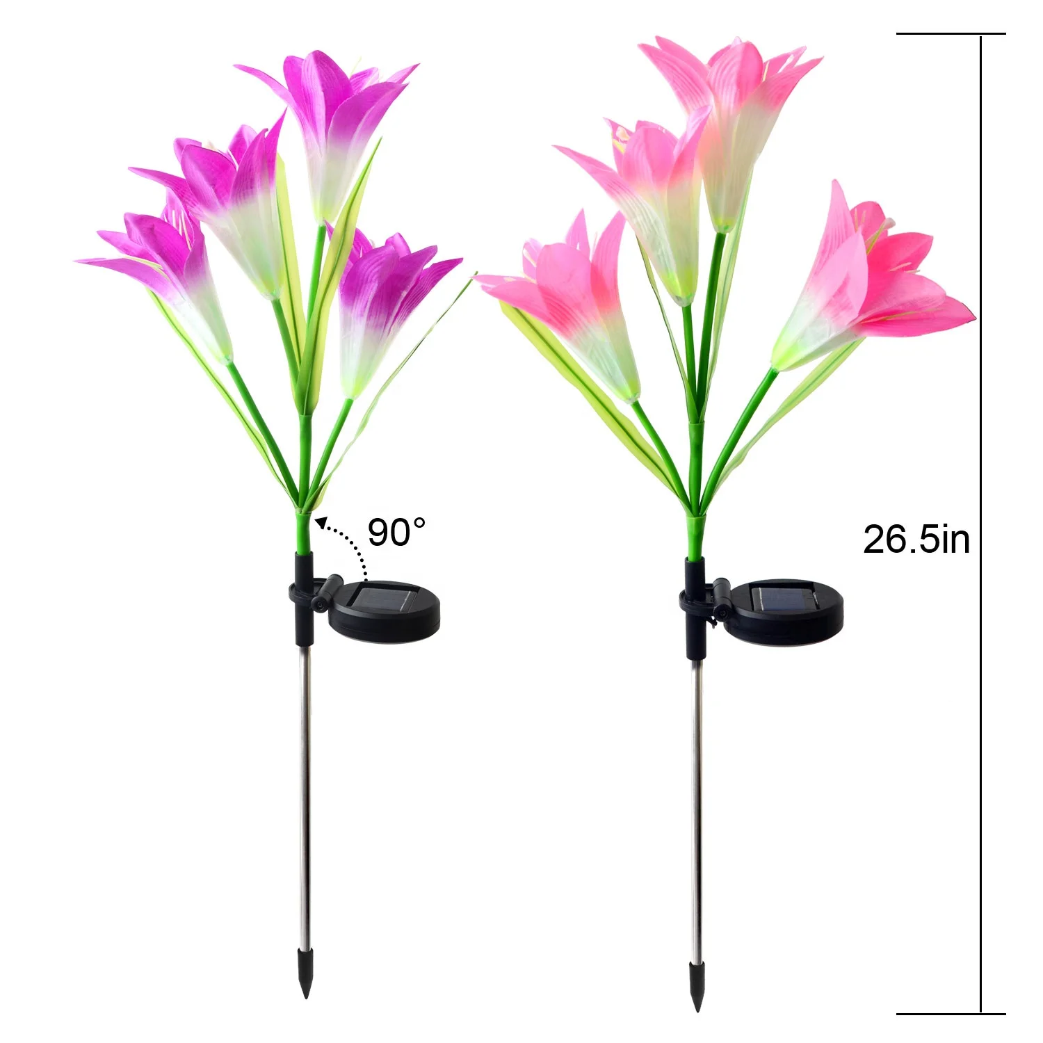 Outdoor Waterproof LED Solar Lily Lantern RGB Decorative Warm White Stainless Steel Body IP65 Christmas Style Patio Landscape