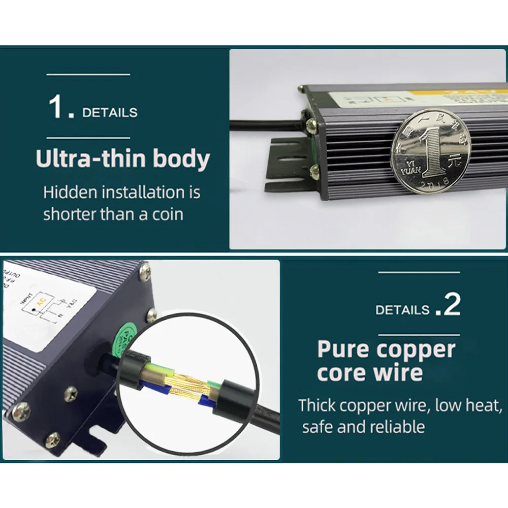 IP68 Waterproof Power Supply 12V 24V Mirror Lighting Touch Sensor Switch Constant Voltage Aluminum Shell Oem Switch Power Supply