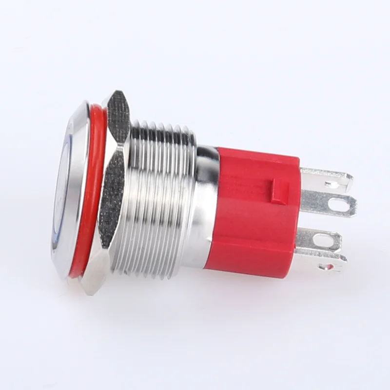 WD19mm latching metal push button switch 10A high current short stroke small switch 1NO micro LED