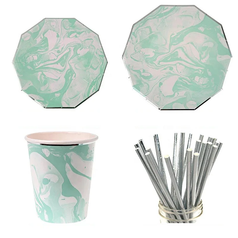 Hot sale party cups with straw disposable paper lunch trays eid paper plates Special shaped plates