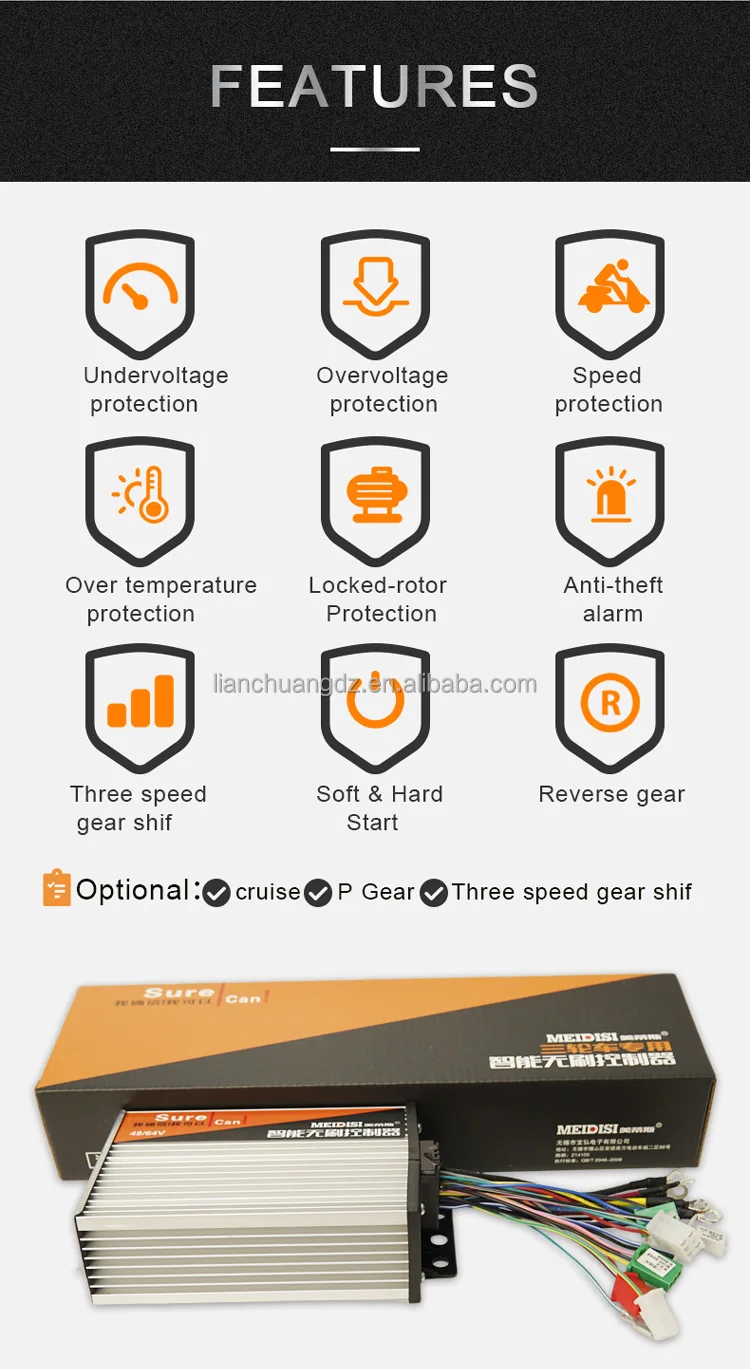 72V 650W AC Servo Motor Controller Kit with Aluminum Throttle 1500W Motor Battery & Brake E-Bike Tricycle Scooter ATV Retrofit