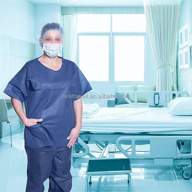 Top Quality V-Neck Hosital Patient Scrub Suits for Man & Woman S/M/L/XL/XXL Non-Woven Patient Gown