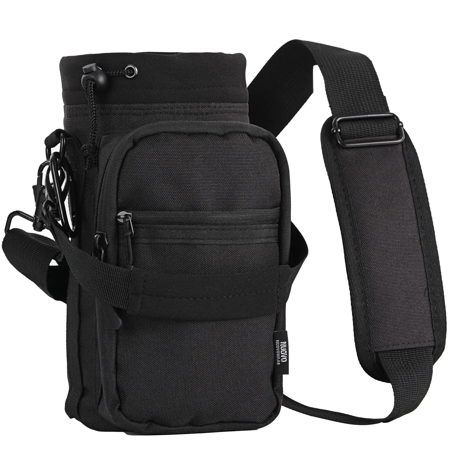 Haoen Water Bottle Carrier 2 Pockets Flask Sling Bag Drawstring Pouch For Climbing Hiking Walking