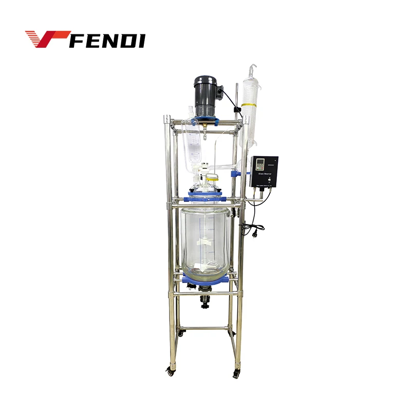 s212-50 10-50l 50 liter high speed big jackted heating and cooling double layer stirred tank glass reactor