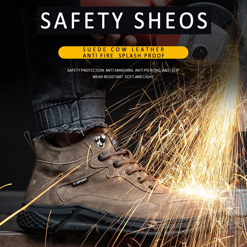 Pig Leather Steel Toe Anti Smash Anti Puncture Rubber Outsole Anti Slip Anti Oil and Fuel Safety Shoes For Men