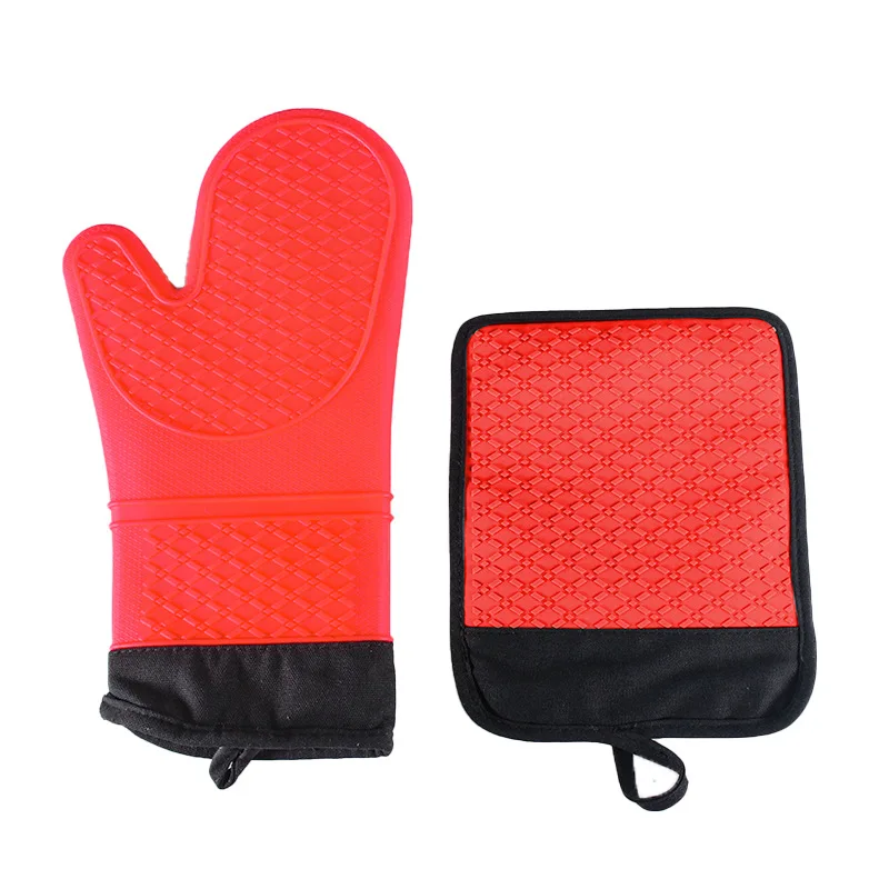 Customized Long Cotton Gloves Silicone Thickened Cotton Glove Placemats Microwave Oven Insulated Kitchen Protective Gloves