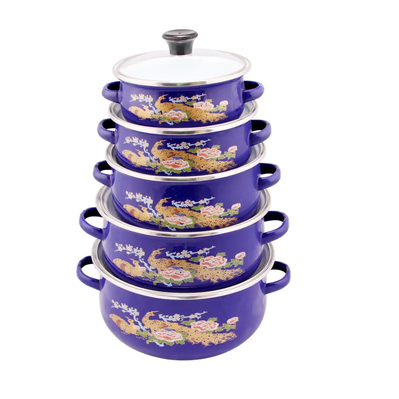 5pcs Classic African Enamel Casserole Sustainable Metal Cookware Set for Home and Kitchen for Food Commercial Use