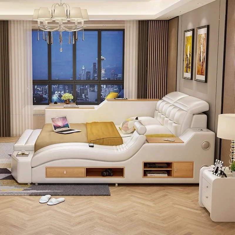 CBMmart Cheap Price Bedroom Leather King Size Bed With Massage Sets High Quality Comfy Furniture