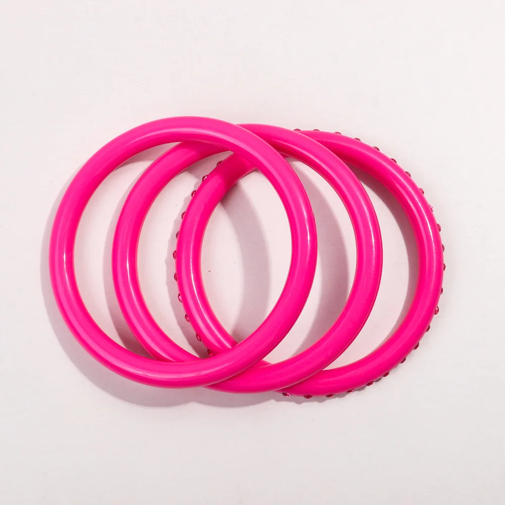 Wholesale High Quality Fashion Jewelry Vintage Resin Bangles Pink Rhinestone Smooth 3 piece/set Acrylic Bracelet Set for Women