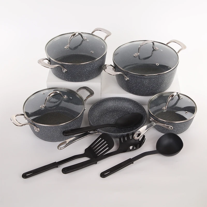 13pcs forged aluminum nonstick cookware set marble coating Non Stick Cooking Pot  Kitchen Set SPARKLE non-stick coating