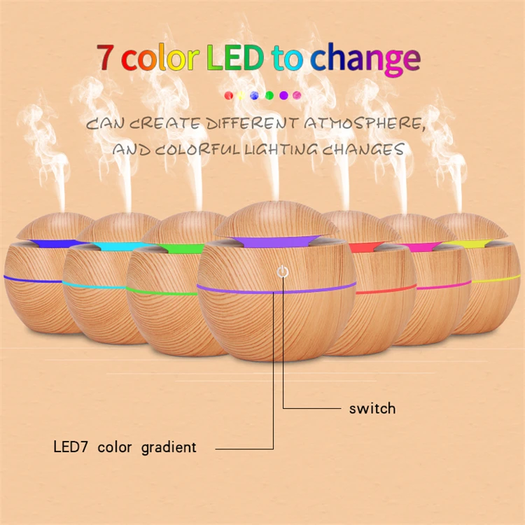 Hot Sale Smart Humidifier 130ml Mini USB Cute Wood Grain 2 in 1 Cool Mist Mushroom Air Humidifier For Home