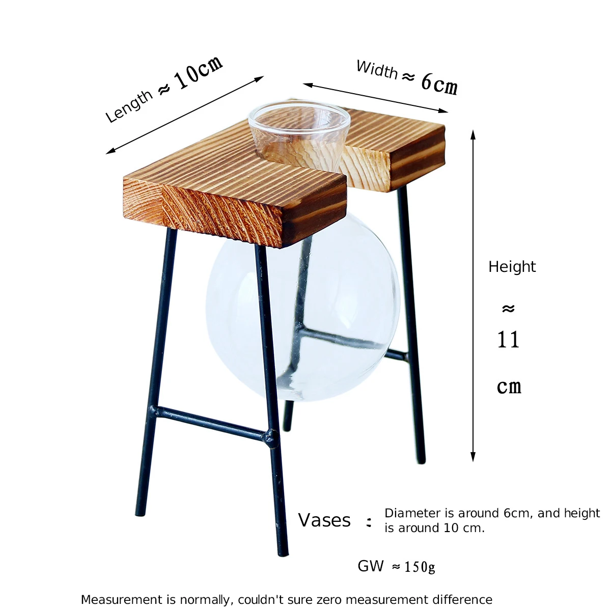 Indoor Decoration Metal Wooden Frame Terrarium Glass Plant Pot Water Plant Stand