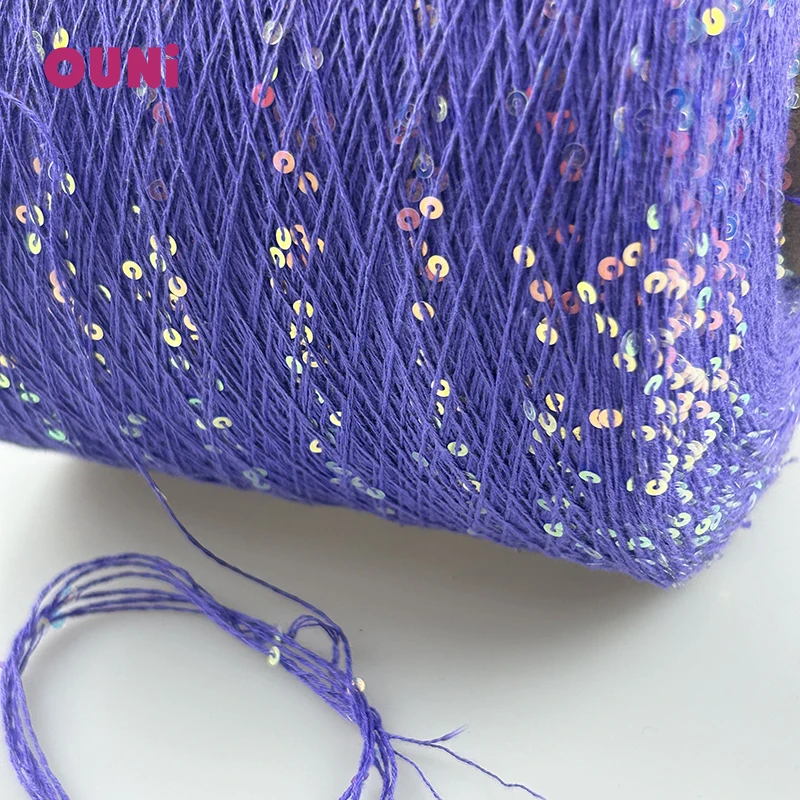 Colorful Sequins Yarn All In Stock Cotton Thread With  2MM / 3MM smaller cotton sequins yarn for  cotton sequin fabric
