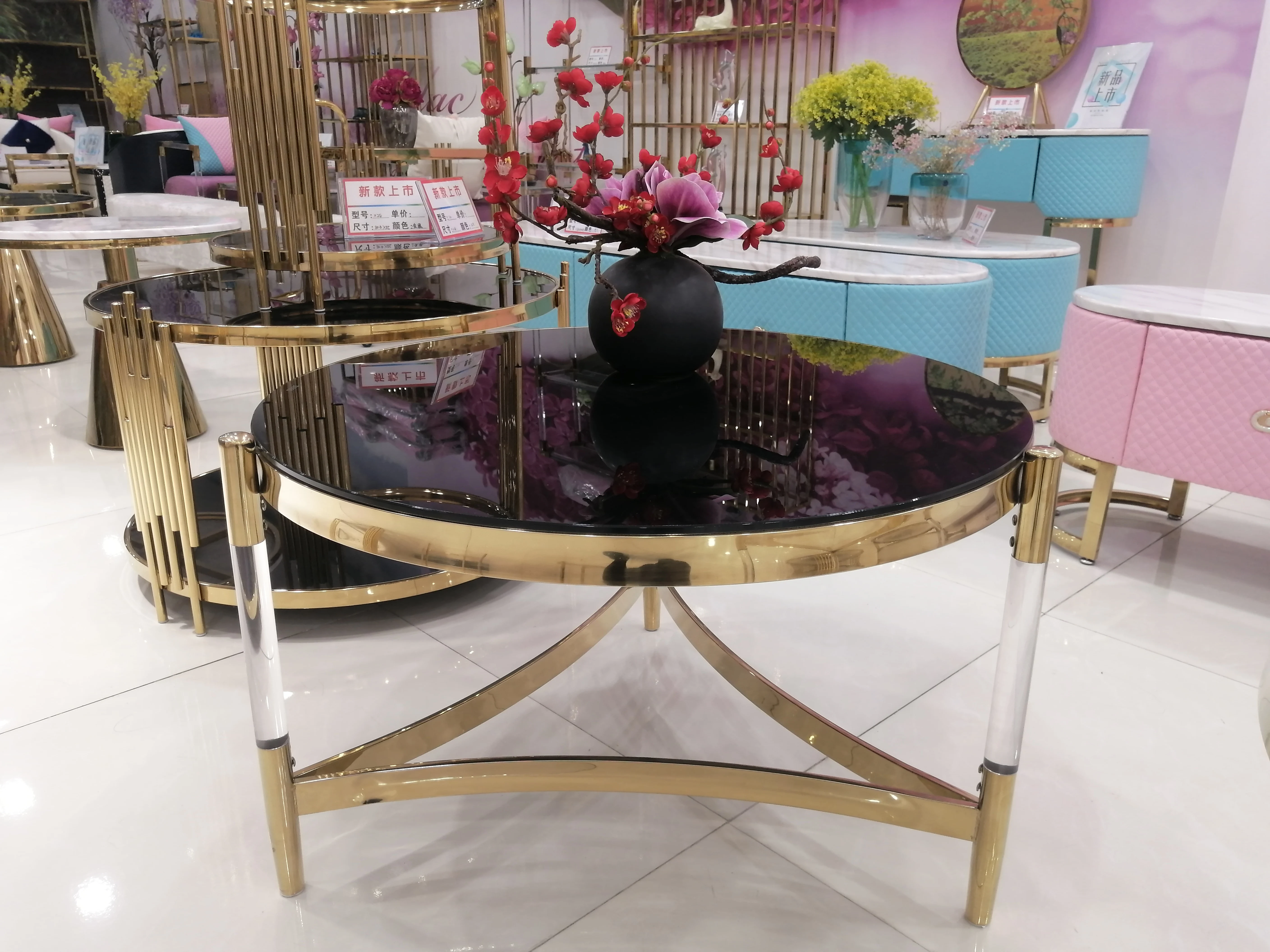 New Design Acrylic Coffee Table with Black Tempered Glass Top