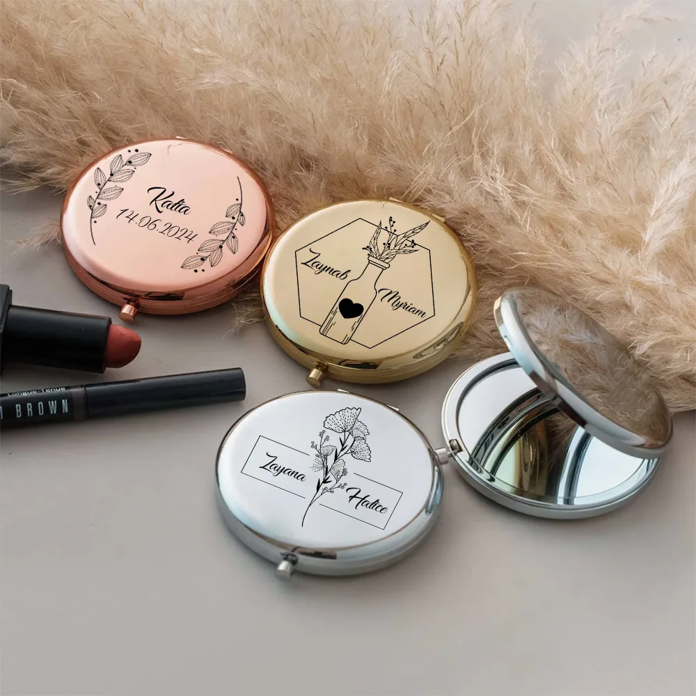 Metal Rose Gold Round Double Makeup Compact Mirror Custom Logo For Hand Held Mini Pocket Mirror