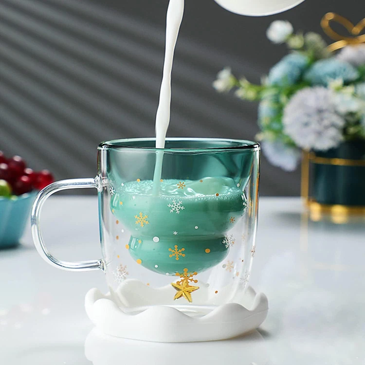 250ml christmas tree cup heat-resistant double glass star wishing cup drinking glass cup
