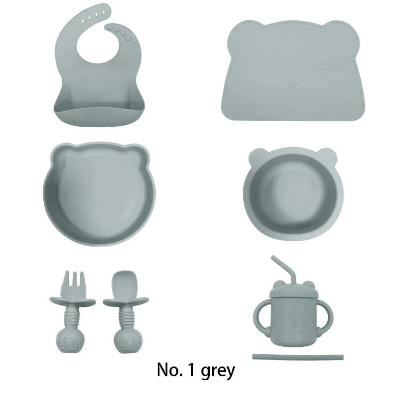 New Arrival Eco Friendly Non Toxic Silicone Feeding Suction Plate Bowl Spoon Bib Silicone Baby Feeding Set Bpa Free Tableware