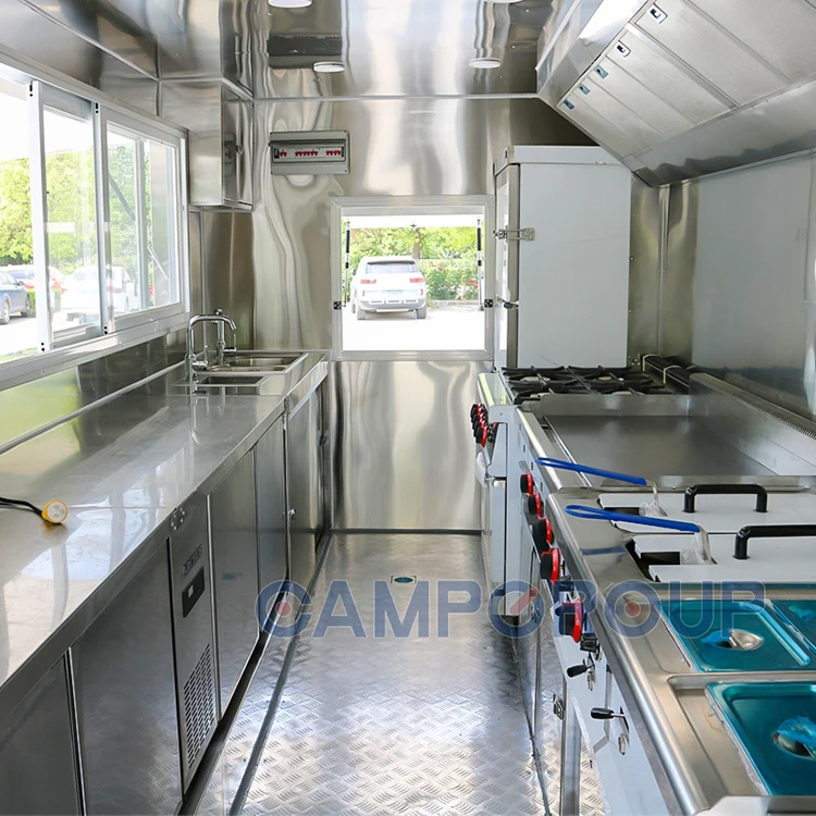 CAMP pizza food trailer with full kitchen equipments fast food truck kiosk food cart with stove and hood grill