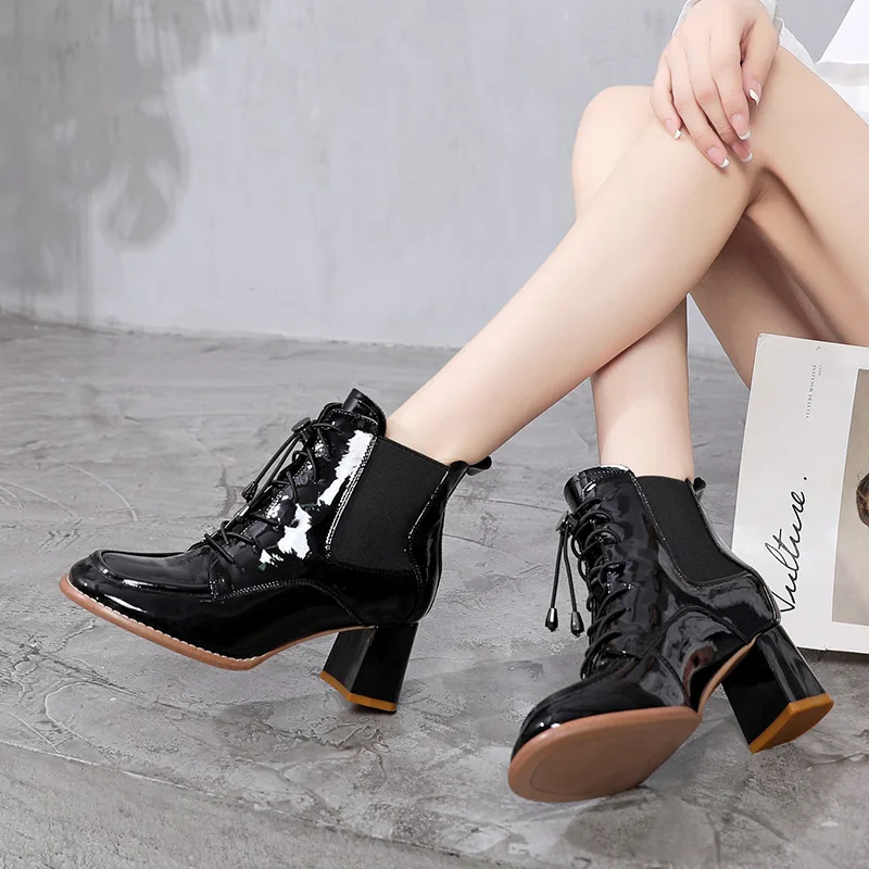 Manufacturer brown genuine leather boots women high heel shoes boots 6 CM dance heel boots