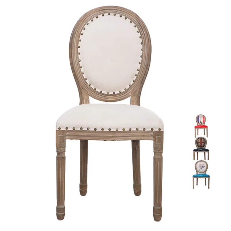 French Dining Louis Xvi Style Solid Wood Frame Fabric Antique Furniture Oval Round Back Dining Chair