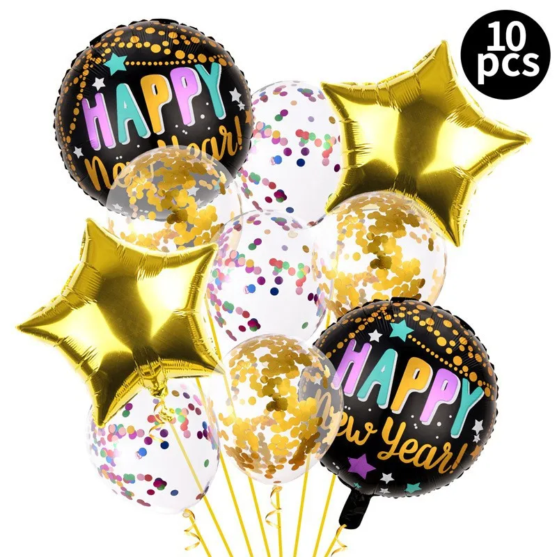 High Quality Star Round Ball Foil Balloon Happy New Year Decoration Helium Balloons sets