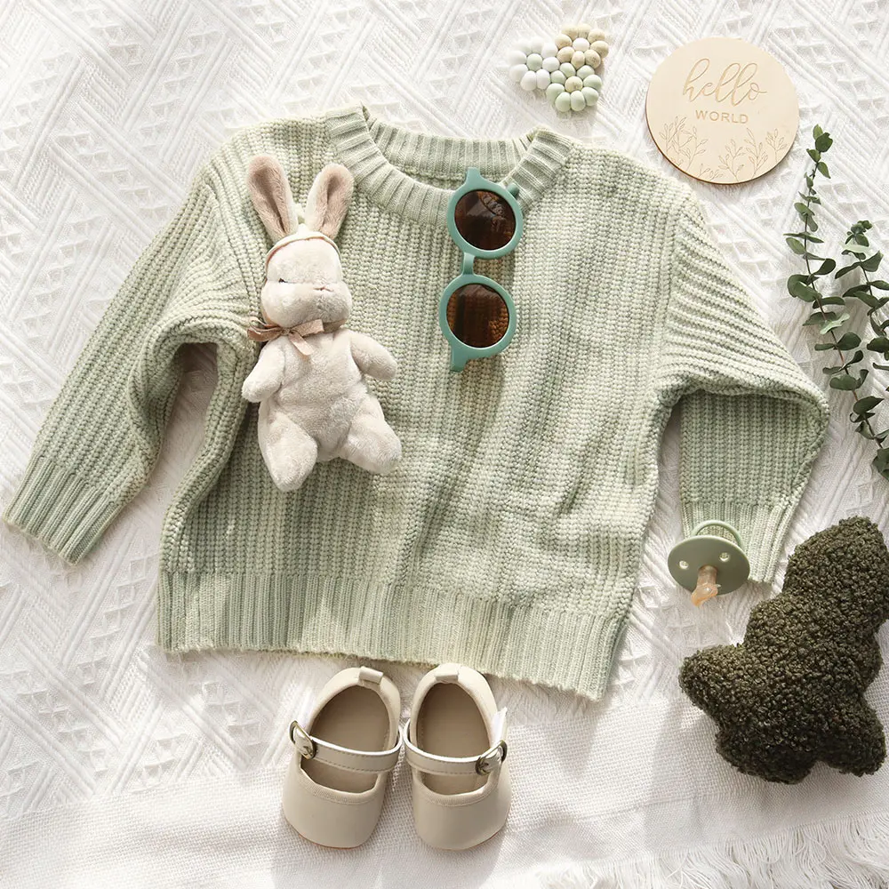 Solid Clothing Pullover Sweatshirts Loose Long Sleeve knitted sweater kids Organic Cotton Kids Knit Sweater