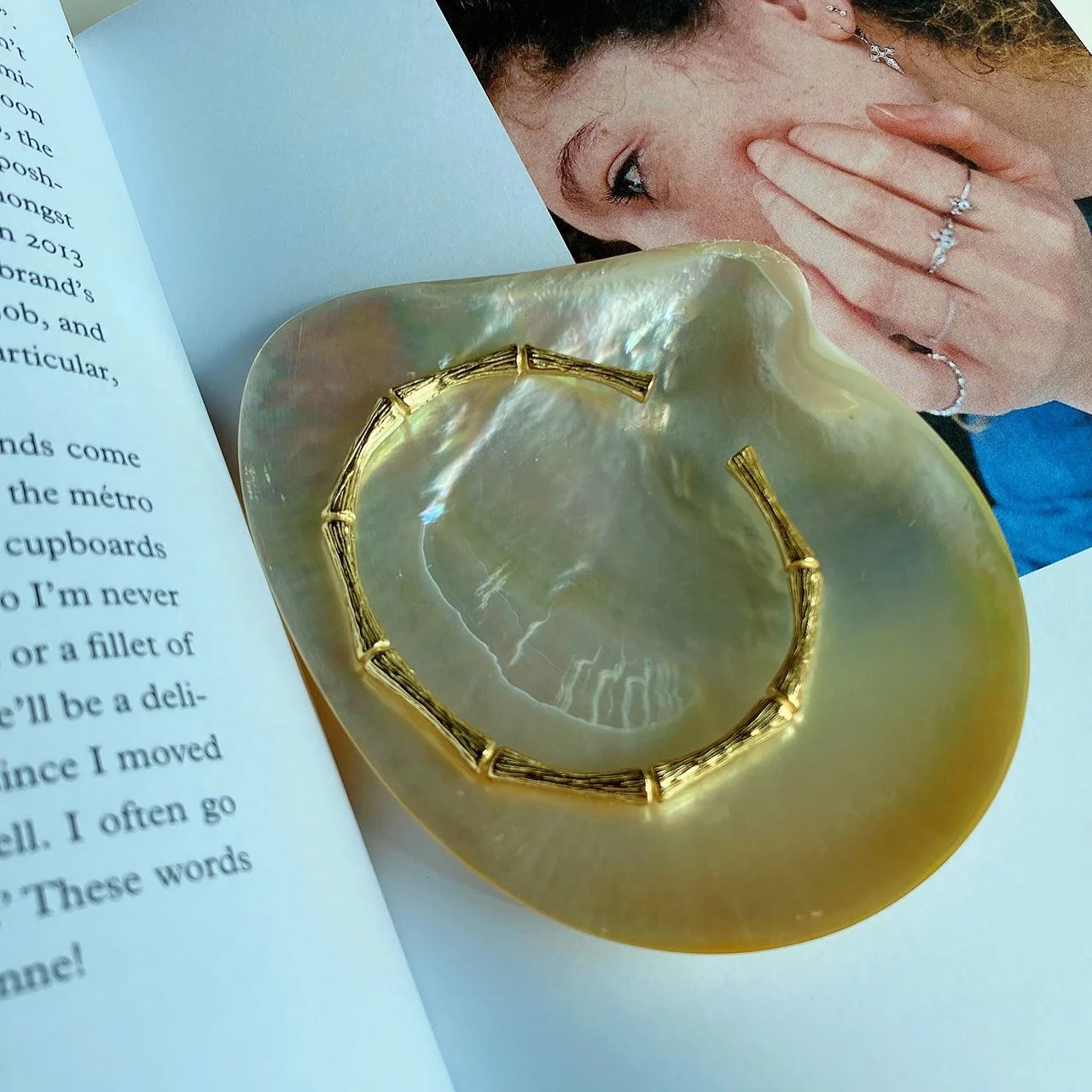 Hao Ying In stock  fine jewelry 925 sterling silver gold plated bamboo cuff bracelet