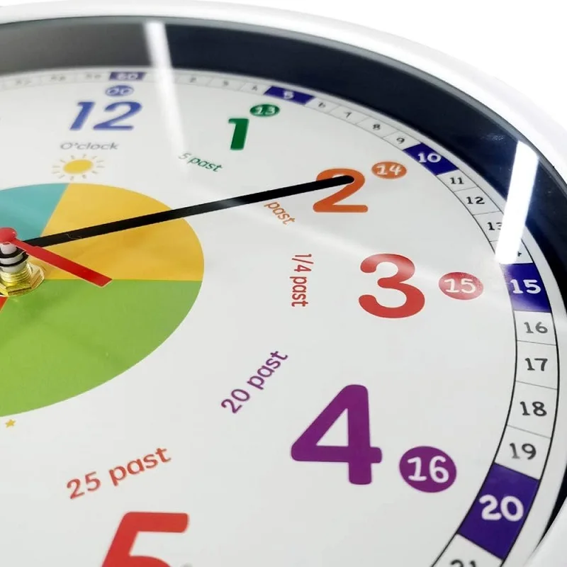 Time Teacher Wall Clock Learn To Tell The Time Wall Clock Colorful For Kids Plastic Silent Educate Wall Clock 12 Inch