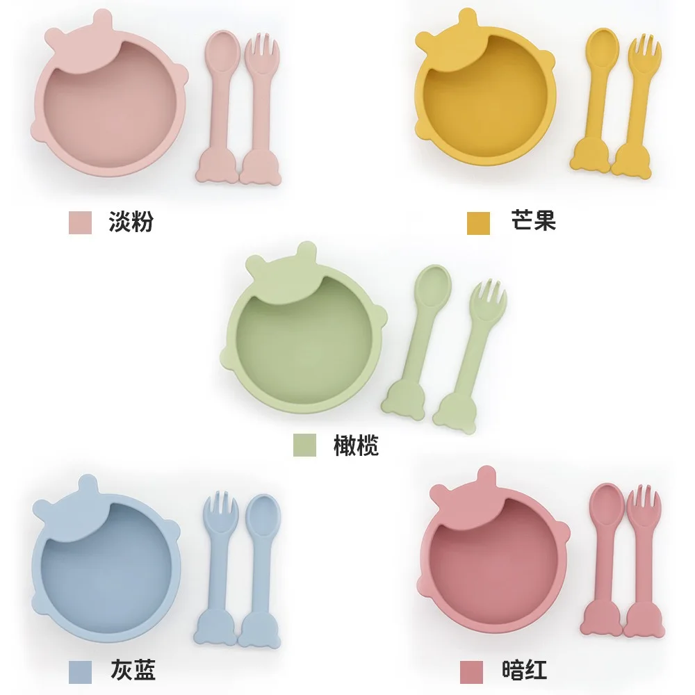 Lightweight Waterproof Non-toxic Silicone Baby Sink Mat Bib  Silicone Baby Suction Bowl With Adjust Spoon and Fork