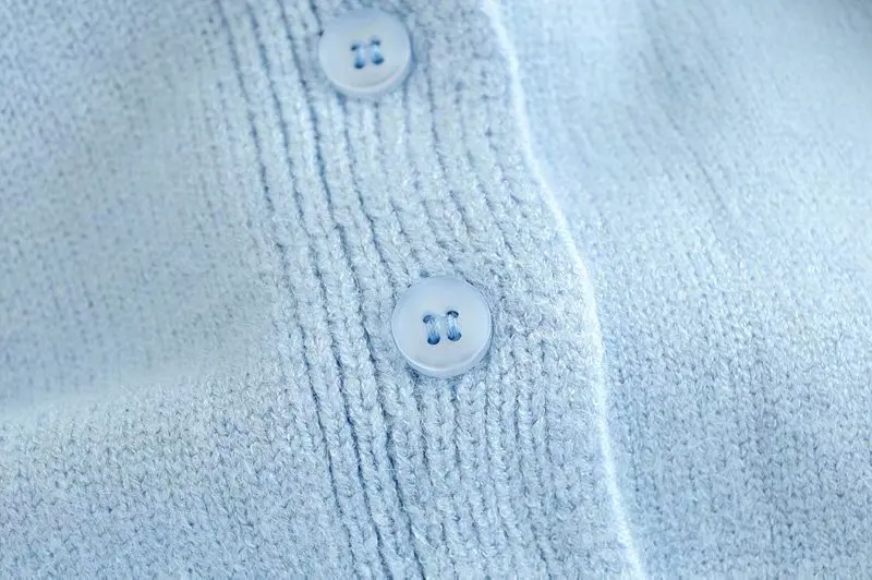 oem sweater 12gg V-neck button up plain cute girl cotton cardigan sweater ladies light blue spring summer crop card