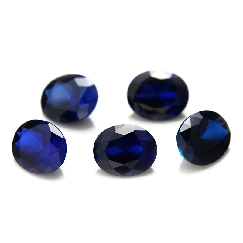 Jinying Gems 34# Blue Corundum Loose Oval Shape Lab Created Sapphire Synthetic Sapphire for Necklace